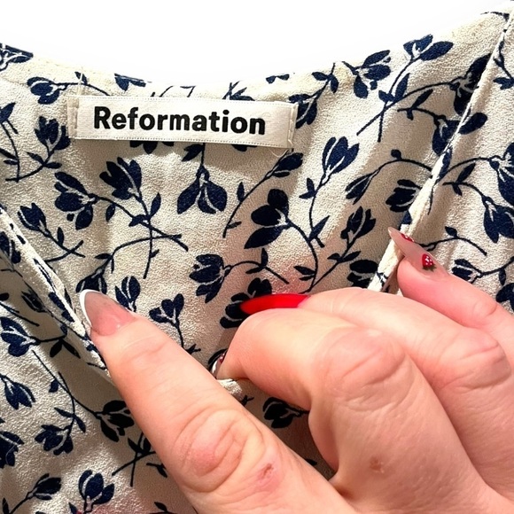 Reformation Dress Mini Floral Cream Blue Marlowe Size XS - Picture 4 of 7